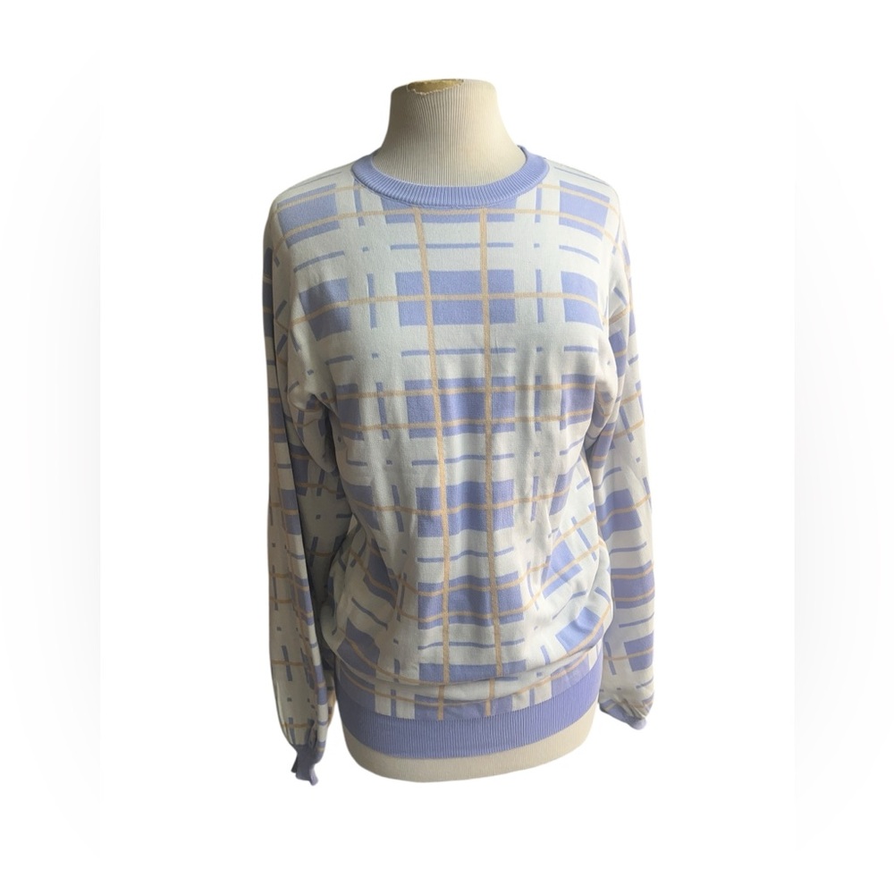 Heartbreak purple wimdowpane plaid crew neck sweater